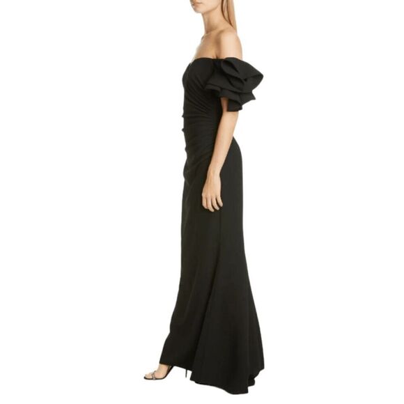 Like New Badgley Mischka Origami Off the Shoulder Gown, Black, Size 2 - Picture 2 of 4
